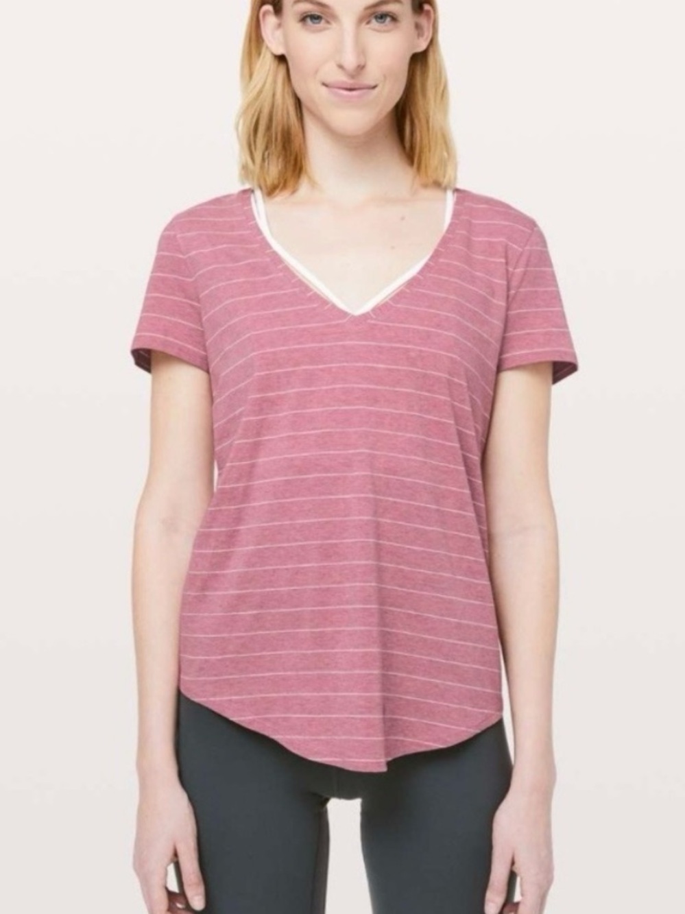 Lululemon Love Tee V Short Serve Stripe Heathered So Merlot White Size 6